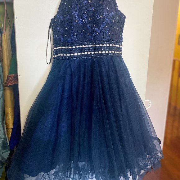 Navy Blue Sleevless Dress - Picture 3 of 3